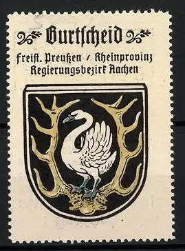 Reklamemarke Burtscheid, Freistaat Preussen, Rheinprovinz, Regierungsbezirk Aachen, Wappen