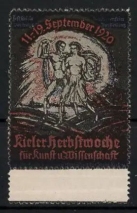 Reklamemarke Kiel, Herbstwoche f. Kunst und Wissenschaft 1920, nackte Männer mit Drachen