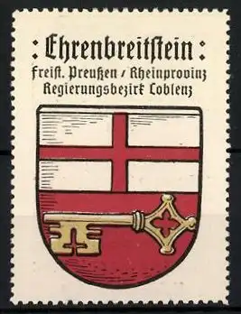Reklamemarke Ehrenbreitstein, Freistaat Preussen, Rheinprovinz, Regierungsbezirk Coblenz, Wappen