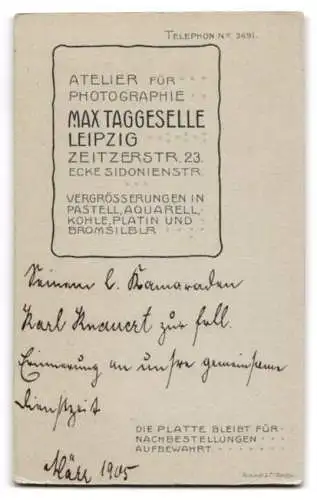 Fotografie Max Taggeselle, Leipzig, Zeitzerstr. 23, Einjährig Freiwilliger mit Schirmmütze in Uniform