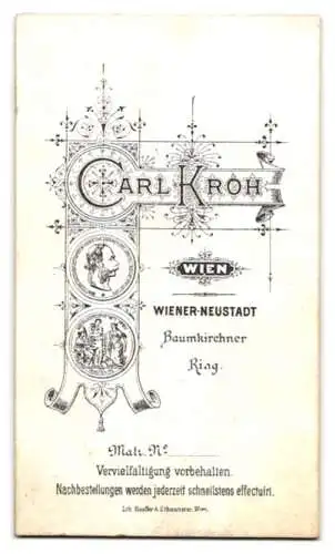 Fotografie Carl Kroh, Wien, Baumkirchner Ring, K.u.k. Soldat mit gewelltem Haar u. Oberlippenbart in Uniform