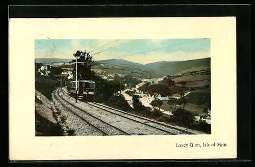 Passepartout-AK Laxey Glen, Blick auf eine Strassenbahn-Trasse