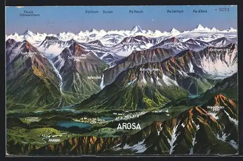 AK Arosa, Gesamtansicht mit Tal und Bergpanorama