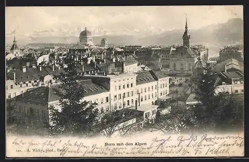 AK Bern, Teilansicht mit Alpen aus der Vogelschau