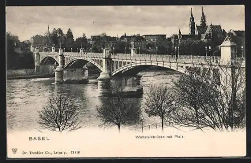 AK Basel, Wettsteinbrücke mit Pfalz
