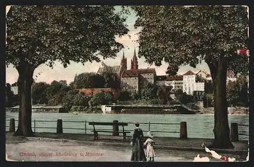 AK Basel, Oberer Rheinweg und Münster