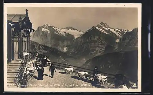 AK Schynige Platte, Aussichtsterrasse mit Wetterhorn und Schreckhorn