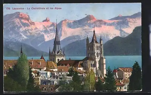 AK Lausanne, La Cathedrale et les Alpes