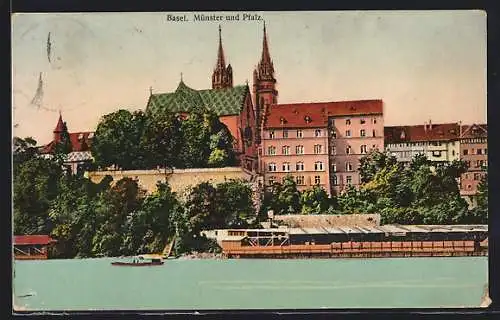 AK Basel, Münster und Pfalz, vom Wasser gesehen