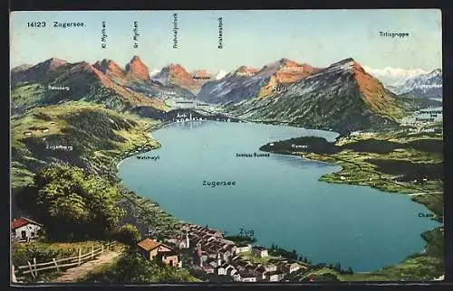 AK Zug, Ortsansicht mit Zugersee und Umgebung