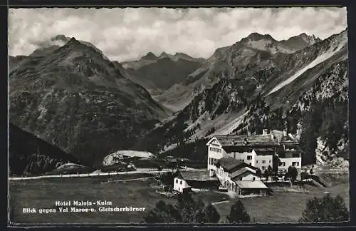 AK Maloja-Kulm, Hotel Maloja-Kulm mit Val Maroz und Gletscherhörnern