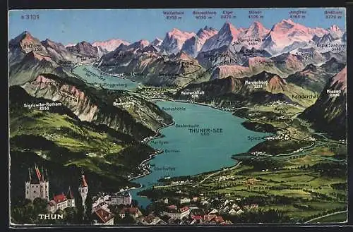 AK Thun, Blick auf den Thuner-See und Umgebung