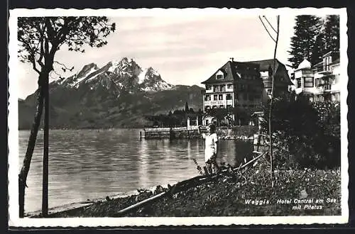 AK Weggis, Hotel Central am See mit Pilatus