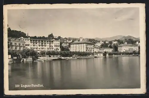 AK Lugano-Paradiso, Panorama, vom Wasser gesehen
