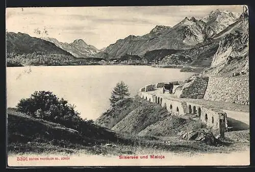 AK Maloja, Stilsersee und Maloja, mit Uferstrasse