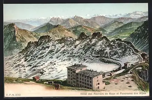 AK Rochers de Naye, Hotel und Alpenpanorama aus der Vogelschau