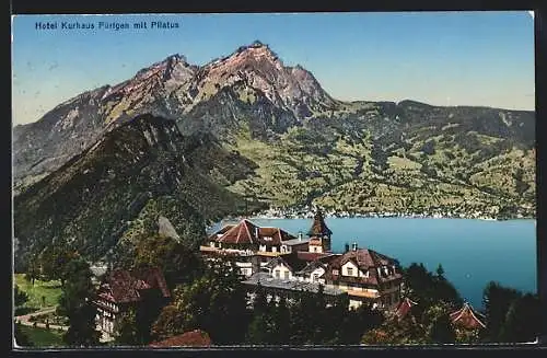 AK Fürigen, Hotel Kurhaus Fürigen mit Pilatus aus der Vogelschau