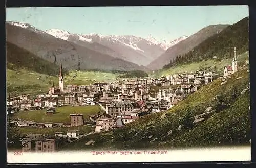AK Davos-Platz, Ortspanorama mit Tinzenhorn