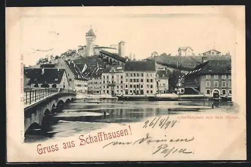 AK Schaffhausen, Teilansicht mit Munot und Brücke