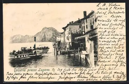 AK Gandria /Lugano, Uferpartie mit Dampfer und Bergblick
