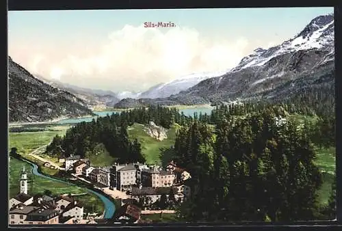 AK Sils Maria, Totalansicht von einem Berg aus gesehen