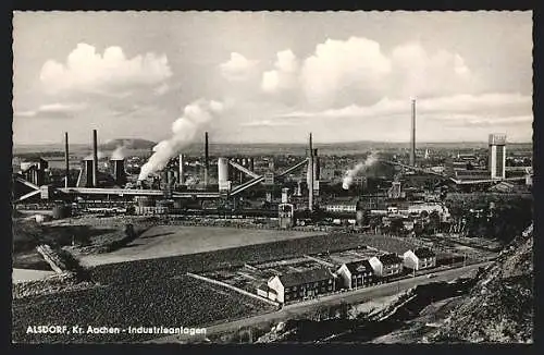 AK Alsdorf /Kr. Aachen, Industrieanlagen und Strasse aus der Vogelschau