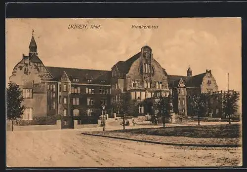 AK Düren /Rhld., Strassenpartie mit Krankenhaus