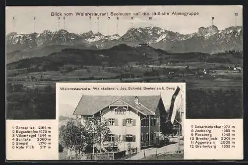 AK Seeleuten, Weinrestaurant Jos. Schmid, Alpen mit Gernspitze und Breitenberg