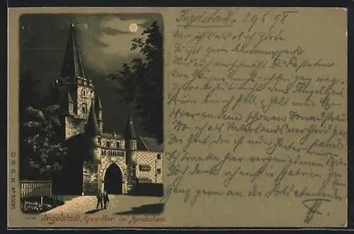 Mondschein-Lithographie Ingolstadt, Kreuztor im Vollmondlicht