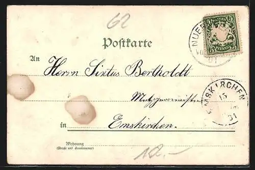 Lithographie Rüdesheim / Rhein, Teilansicht, Niederwald-Denkmal