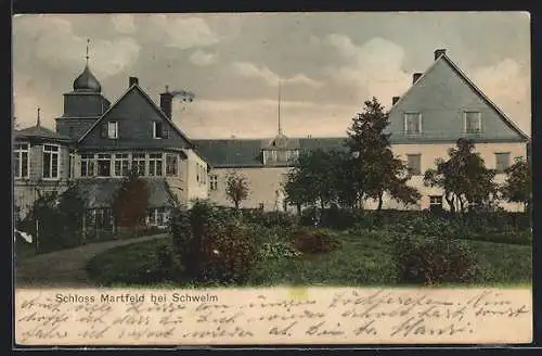 AK Schwelm, Schloss Martfeld mit Grünanlage und Kirchturm