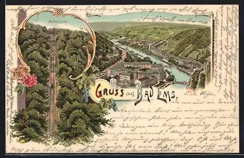 Lithographie Bad Ems, Panorama & Malbergbahn