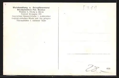 AK Westum bei Sinzig /Rh., Gasthof Westumer Winzerverein P. Decker