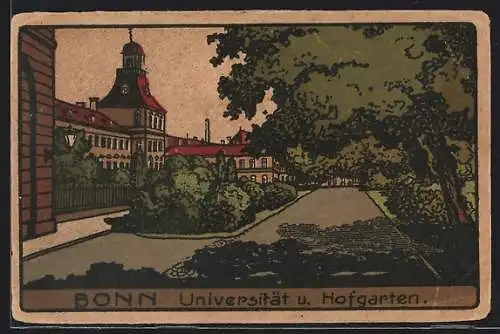 Steindruck-AK Bonn, Universität und Hofgarten