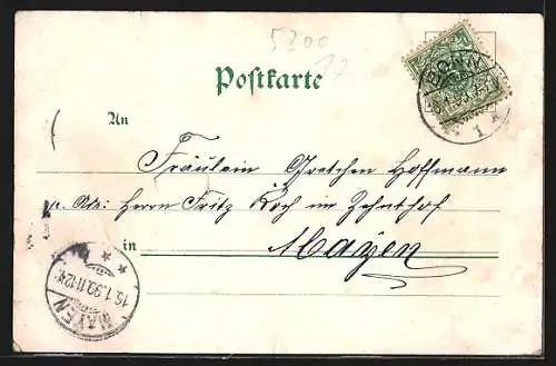 Lithographie Bonn, Bahnhof, Panorama mit Rheinbrücke