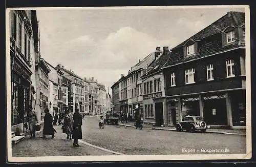 AK Eupen, Gospertstrasse mit Geschäften