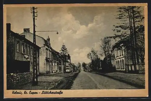 AK Kelmis /Kr. Eupen, Lütticherstrasse mit Bahn