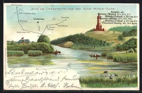 Lithographie Berlin-Lindwerder, Blick nach dem Kaiser Wilhelm-Thurm