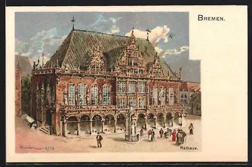 Künstler-AK Karl Heinisch: Bremen, Rathaus mit denkmal