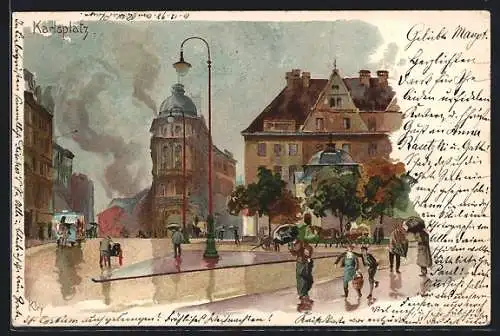 Künstler-AK Heinrich Kley: München, Karlsplatz, Pferdebahn