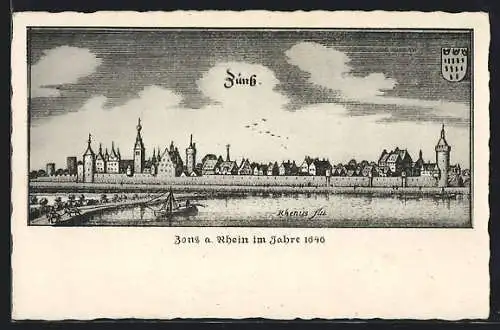 Künstler-AK Zons a. Rhein, Ortsansicht im Jahre 1646