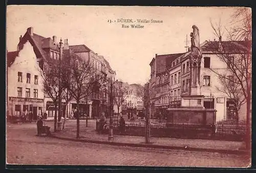 AK Düren, Weiller Strasse mit Geschäften