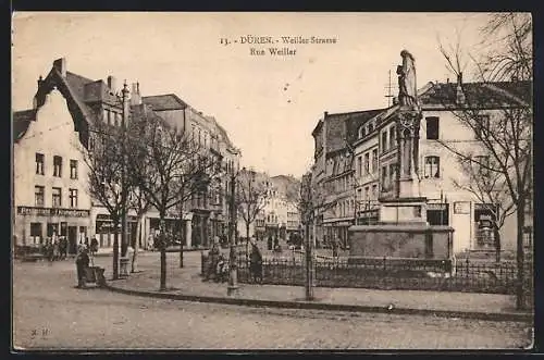 AK Düren, Weiller Strasse mit Geschäften