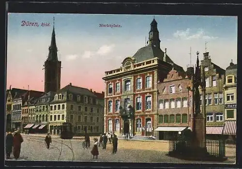 AK Düren /Rhld., Besucher auf dem Marktplatz