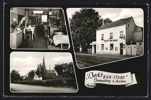 AK Berensberg b. Aachen, Beck`s Bierstube, Innenansicht, Strassenpartie mit Kirche