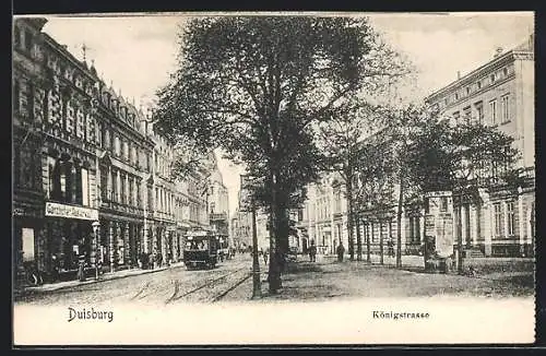 AK Duisburg, Königstrasse mit Geschäften und Strassenbahn