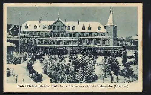 AK Hahnenklee /Oberharz, Hotel Hahnenkle`er Hof Hermann Knüppel im Schnee