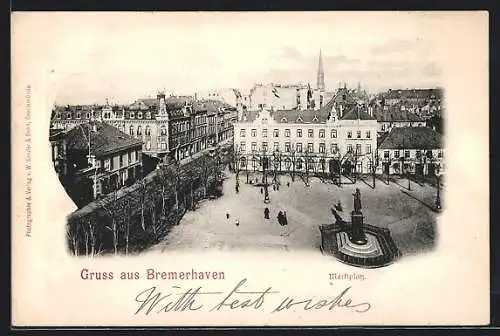 AK Bremerhaven, Marktplatz mit Denkmal