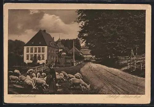 AK Lüdenscheid, Schloss Neuenhof mit Schäfer und Schafen