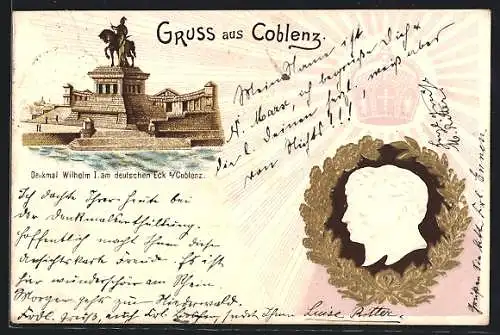Präge-AK Coblenz, Denkmal Wilhelm I. am deutschen Eck